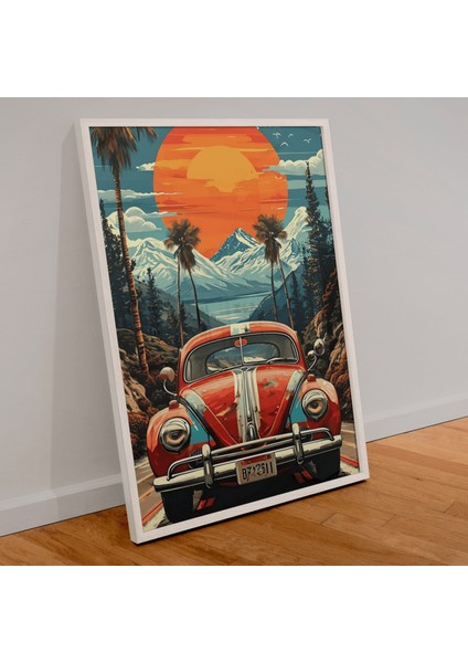 500 Parça Puzzle Retro Tarz Dağ Manzaralı Kırmızı Vosvos Araba Sanatsal indirimleri