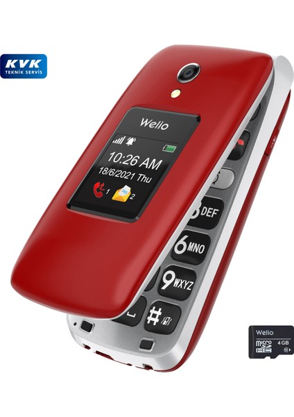 Wkey T300 Siyah Tuşlu Kapaklı Cep Telefonu Kameralı Asker Telefonu Yaşlı Telefonu (Kvk Garantili)