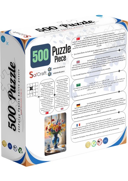 500 Parça Puzzle Mavi Vazo ve Karışık Çiçekler Gün Batımı Manzaralı fiyatları