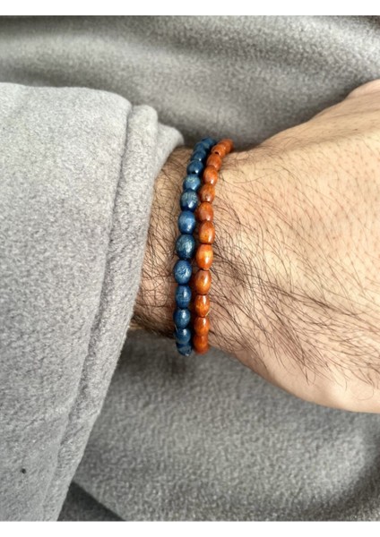 Okyanus Mavisi ve Turuncu Ahşap Bileklik, Şık ve Doğal Tasarım