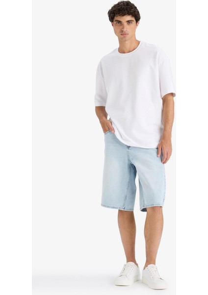 %100 Pamuk Baggy Fit Jean Bermuda Şort F7910AX25HS