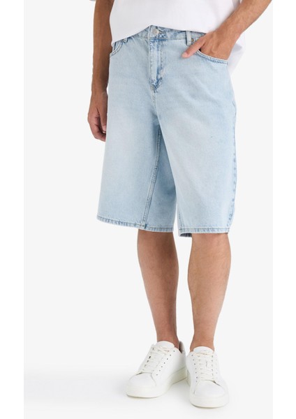%100 Pamuk Baggy Fit Jean Bermuda Şort F7910AX25HS