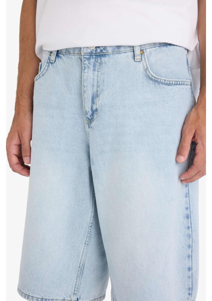 %100 Pamuk Baggy Fit Jean Bermuda Şort F7910AX25HS