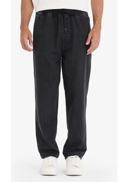 %100 Pamuk Wide Leg Beli Bağcıklı Lastikli Geniş Paça Jean Pantolon C2044AX25AU fırsatları