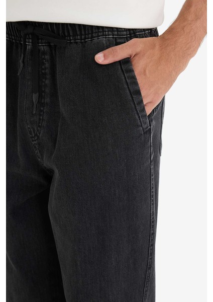 %100 Pamuk Wide Leg Beli Bağcıklı Lastikli Geniş Paça Jean Pantolon C2044AX25AU indirimleri