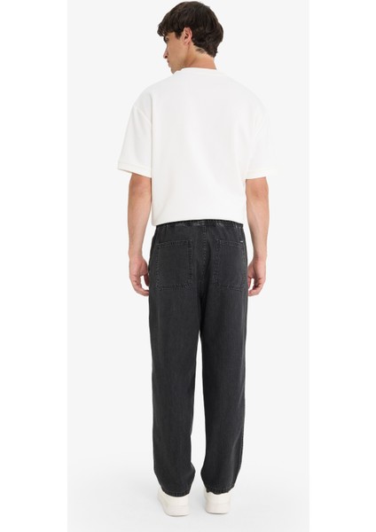 %100 Pamuk Wide Leg Beli Bağcıklı Lastikli Geniş Paça Jean Pantolon C2044AX25AU