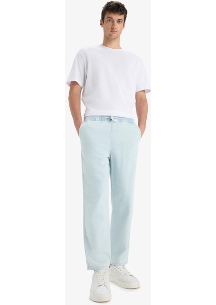 %100 Pamuk Wide Leg Beli Bağcıklı Lastikli Geniş Paça Jean Pantolon C2045AX25AU fiyatları