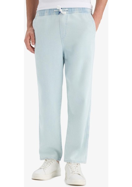 %100 Pamuk Wide Leg Beli Bağcıklı Lastikli Geniş Paça Jean Pantolon C2045AX25AU fırsatları