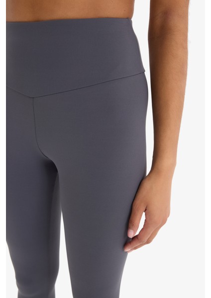 Fit Yüksek Bel Beli Saran Esnek Basic Düz Sporcu Tayt