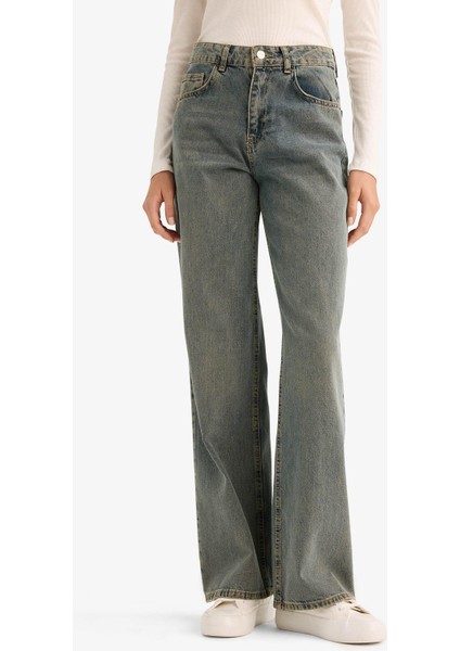 Straight Wide Yüksek Bel Uzun Jean Yıkamalı Pantolon D4316AX25AU fiyatları