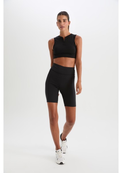 Fit Siyah Yüksek Bel Beli Saran Biker Esnek Kısa Basic Düz Sporcu Tayt Z6741AZ25SP fırsatları