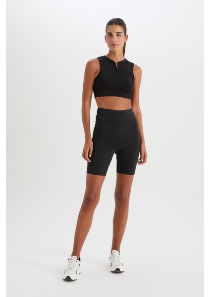 Fit Siyah Yüksek Bel Beli Saran Biker Esnek Kısa Basic Düz Sporcu Tayt Z6741AZ25SP indirimleri
