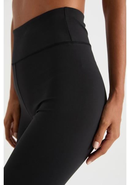 Fit Siyah Yüksek Bel Beli Saran Biker Esnek Kısa Basic Düz Sporcu Tayt Z6741AZ25SP