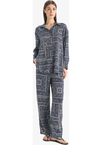 Regular Fit Şal Desenli Viskon Plaj Pantolonu-Fall in Love C3159AX25SP