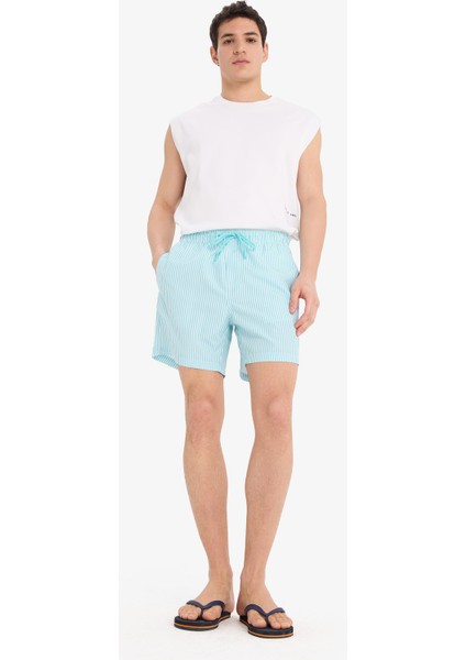 Çizgili File Astarlı Kısa Boy Deniz Şortu U0024AZ25HS