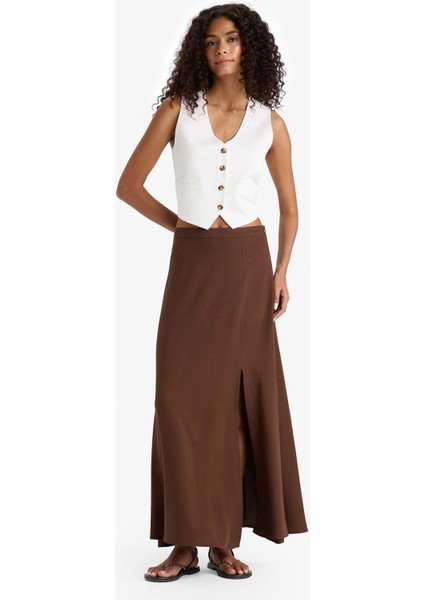 A Kesim Normal Bel Yırtmaçlı Keten Karışımlı Maxi Etek E6024AX25SM fiyatları