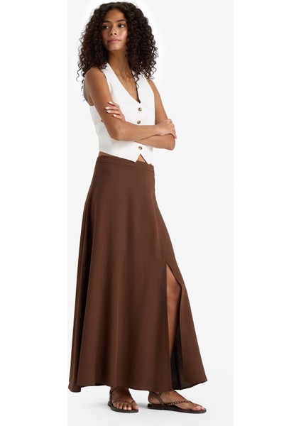 A Kesim Normal Bel Yırtmaçlı Keten Karışımlı Maxi Etek E6024AX25SM modelleri