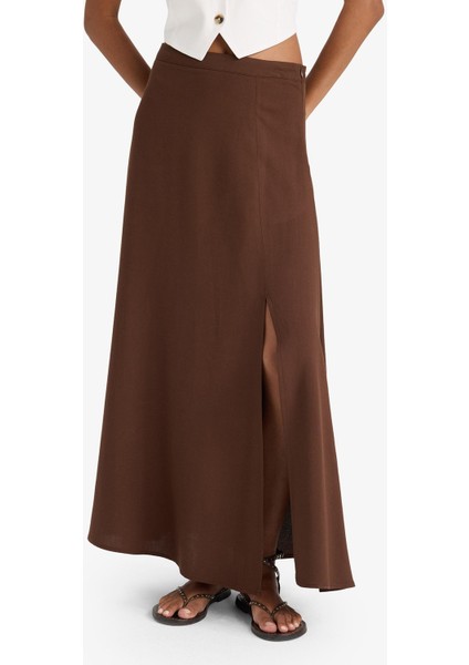 A Kesim Normal Bel Yırtmaçlı Keten Karışımlı Maxi Etek E6024AX25SM fırsatları