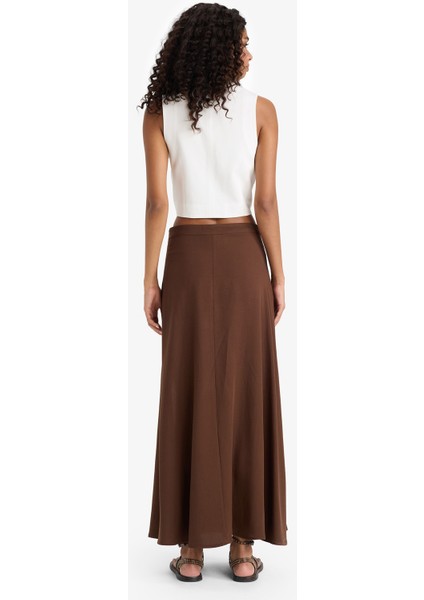 A Kesim Normal Bel Yırtmaçlı Keten Karışımlı Maxi Etek E6024AX25SM