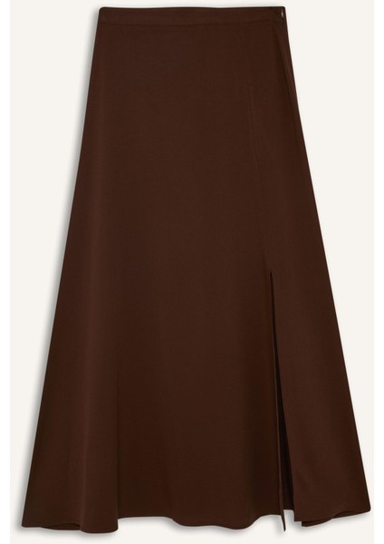 A Kesim Normal Bel Yırtmaçlı Keten Karışımlı Maxi Etek E6024AX25SM