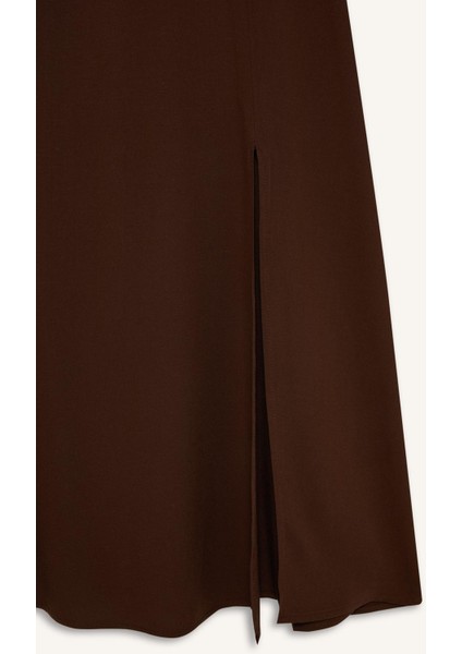 A Kesim Normal Bel Yırtmaçlı Keten Karışımlı Maxi Etek E6024AX25SM