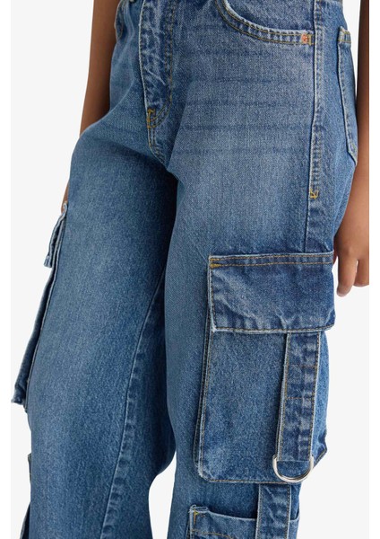 Kız Çocuk Wide Leg Kargo Geniş Paça Jean Pantolon E6184A825AU indirimleri