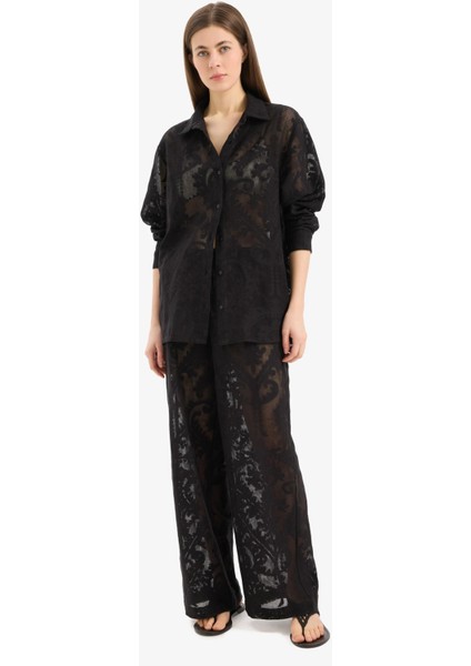 Dantelli Esnek Belli Beyaz Plaj Pantolonu-Fall in Love D9767AX25SM