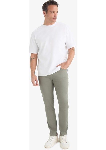 Slim Fit Dar Kesim Dar Paça Cepli Dokulu Pantolon E7959AX25AU