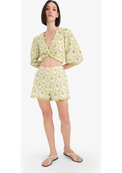 Desenli Nakışlı Brode Plaj Şortu-Fall in Love C6173AX25SM fiyatları