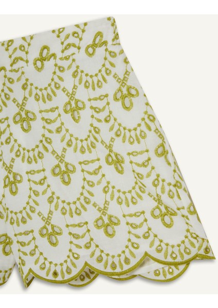 Desenli Nakışlı Brode Plaj Şortu-Fall in Love C6173AX25SM