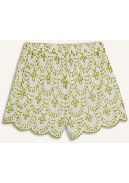 Desenli Nakışlı Brode Plaj Şortu-Fall in Love C6173AX25SM