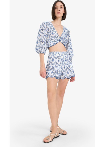 Desenli Nakışlı Brode Plaj Şortu-Fall in Love C6173AX25SM fiyatları