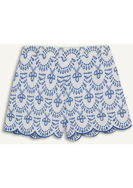 Desenli Nakışlı Brode Plaj Şortu-Fall in Love C6173AX25SM