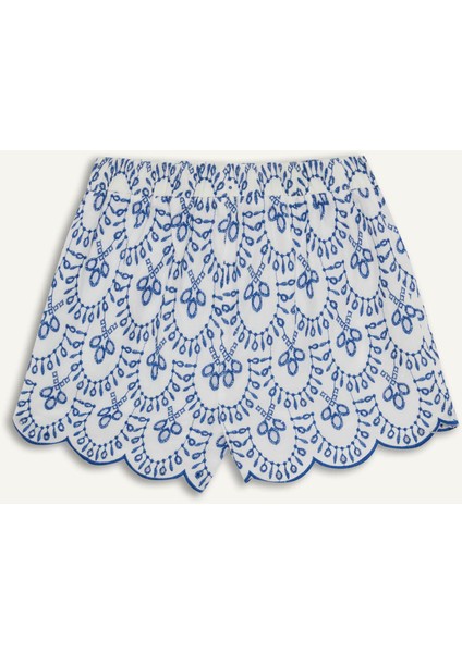 Desenli Nakışlı Brode Plaj Şortu-Fall in Love C6173AX25SM