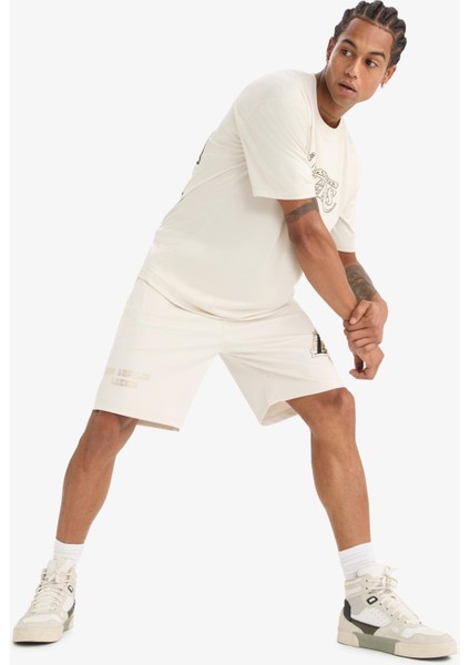 Fit NBA Los Angeles Lakers Standart Fit Kısa Paça Şort E0368AX25SP