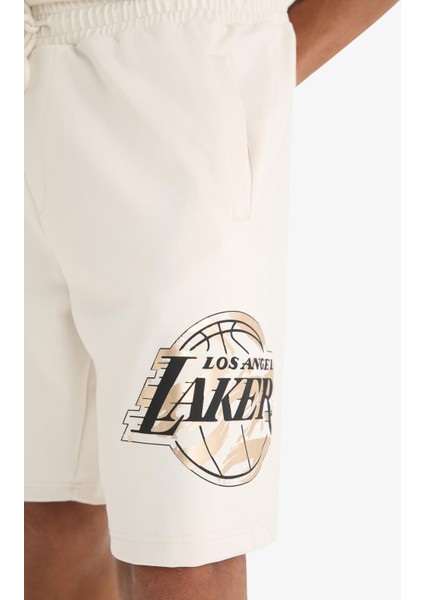 Fit NBA Los Angeles Lakers Standart Fit Kısa Paça Şort E0368AX25SP