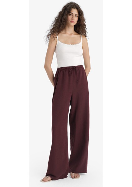 Wide Leg Cepli Yüksek Bel Standart Boy Keten Karışımlı Pantolon F5024AX25SP