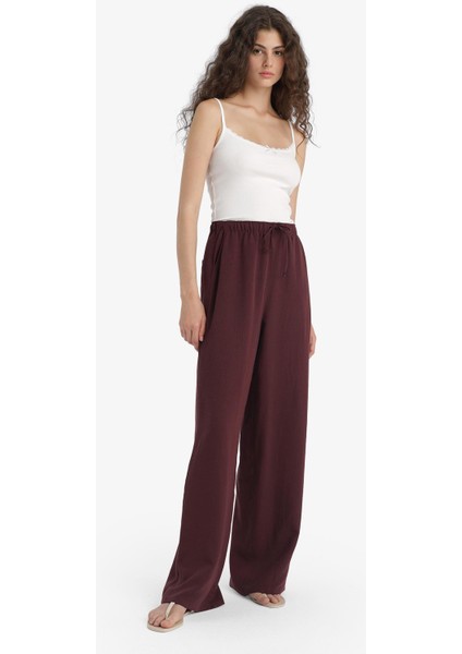 Wide Leg Cepli Yüksek Bel Standart Boy Keten Karışımlı Pantolon F5024AX25SP indirimleri