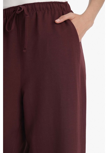Wide Leg Cepli Yüksek Bel Standart Boy Keten Karışımlı Pantolon F5024AX25SP