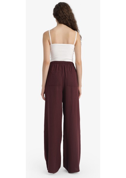 Wide Leg Cepli Yüksek Bel Standart Boy Keten Karışımlı Pantolon F5024AX25SP