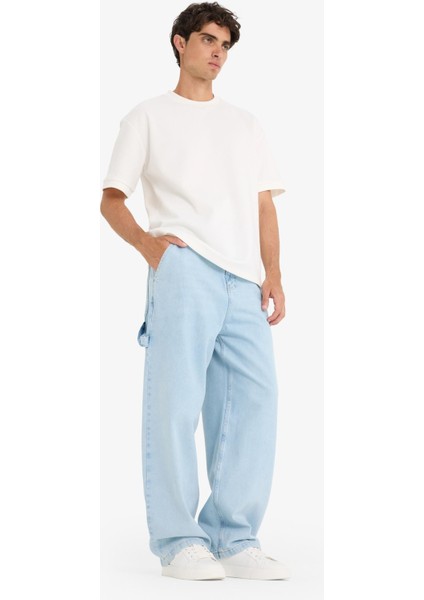 %100 Pamuk Skater Fit Geniş Paça Jean Yıkamalı Pantolon F5668AX25AU fiyatları