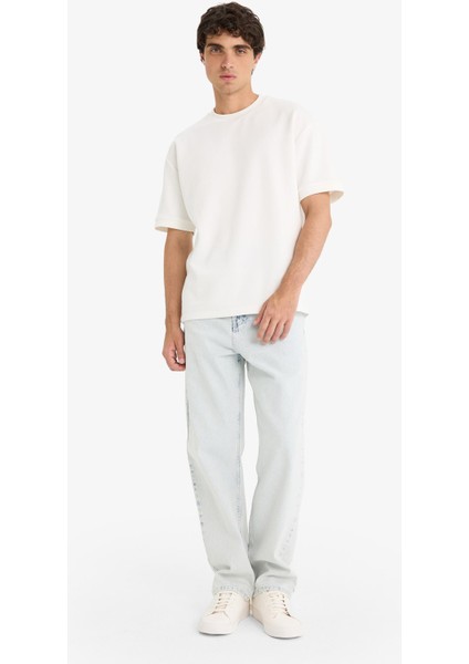 %100 Pamuk Baggy Fit Geniş Paça Jean Yıkamalı Pantolon F5669AX25AU modelleri