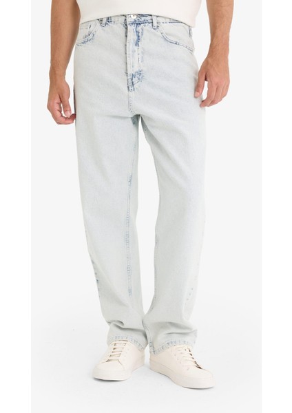 %100 Pamuk Baggy Fit Geniş Paça Jean Yıkamalı Pantolon F5669AX25AU fırsatları