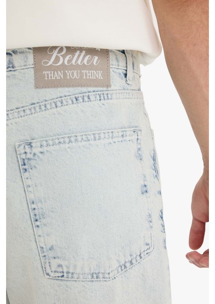 %100 Pamuk Baggy Fit Geniş Paça Jean Yıkamalı Pantolon F5669AX25AU