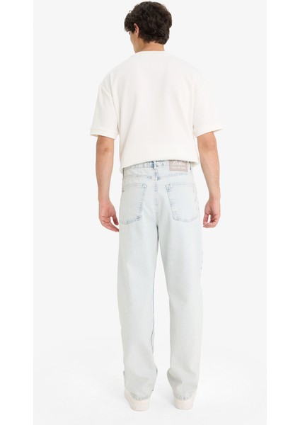 %100 Pamuk Baggy Fit Geniş Paça Jean Yıkamalı Pantolon F5669AX25AU