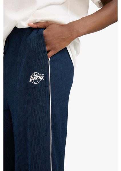 Fit NBA Los Angeles Lakers Wide Leg Cepli Geniş Paça Standart Boy Krinkıl İnce Sporcu Pantolon E3621AX25SM