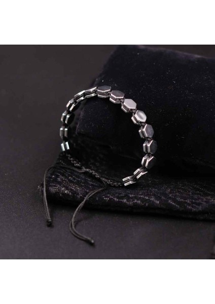 Gri Hematit Taşı Doğal Taş Bileklik Makrome Ayarlanabilir