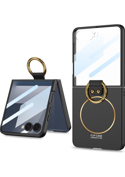 Samsung Galaxy Z Flip 7 Kılıf Manyetik Şarj Özellikli Yüzüklü Sert Kıpta Kapak
