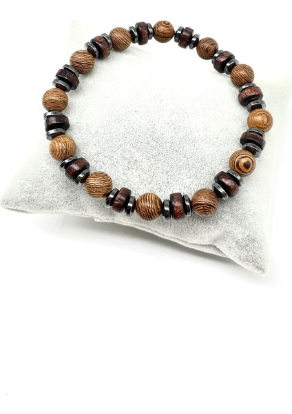 Doğal Ahşap ve Hematitli Sandal Ağacı Bileklik, Zarif ve Şık Tasarım