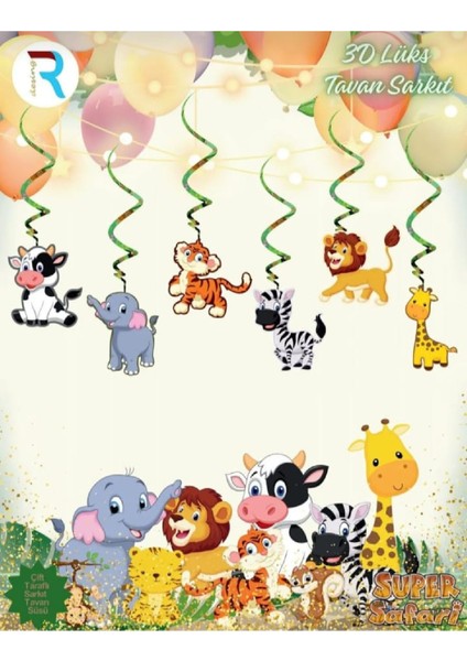 Safari Temalı Lüks Tavan Sarkıt - Safari 3D Lüks Tavan Sarkıt Süsü - Doğum Günü Parti Tavan Dekoru